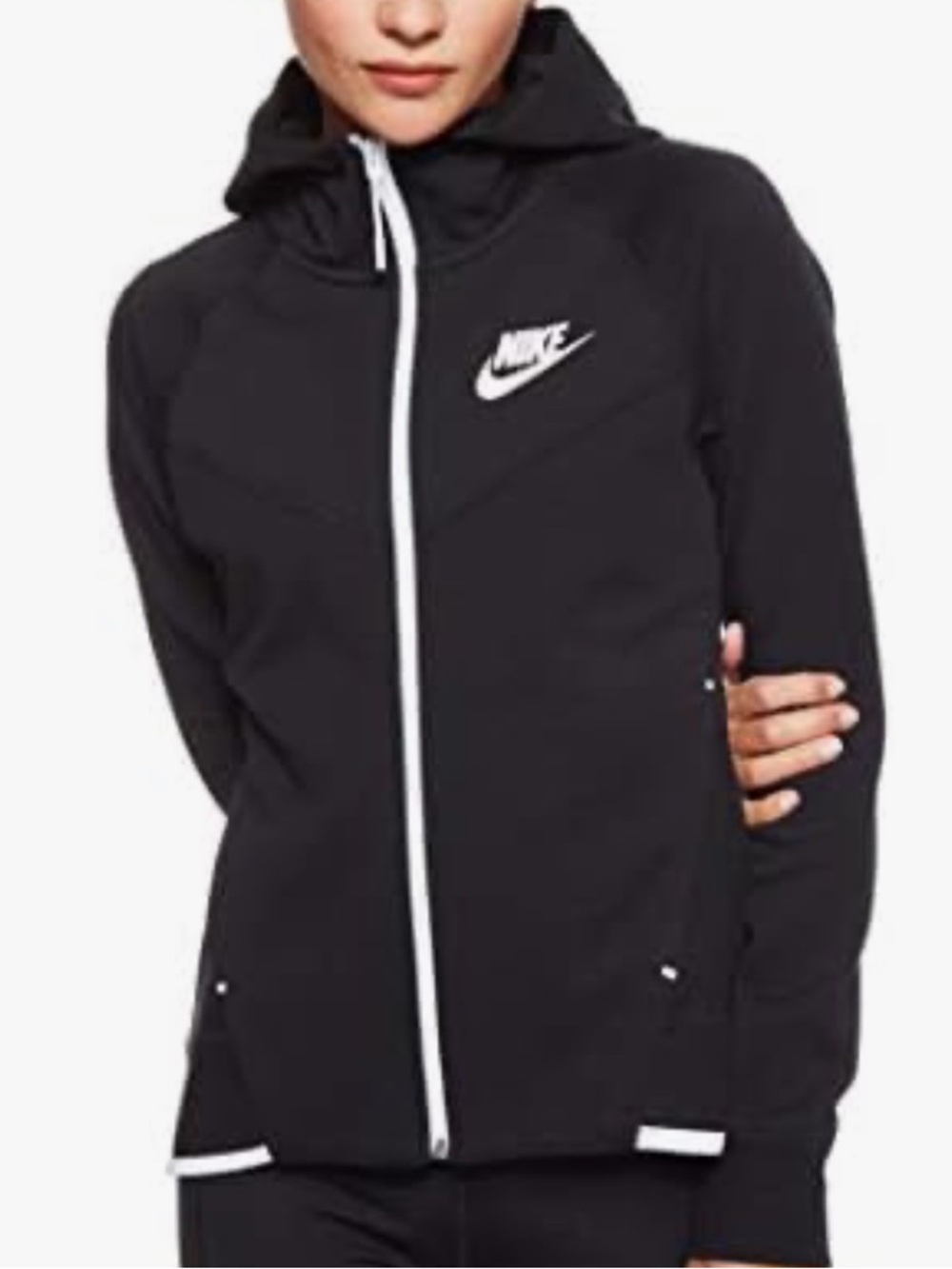 Nike Women’s Black Hooded Jacket with White Trim